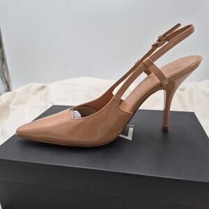 Nude Patent Slingback Pointed-Toe Stiletto Heels